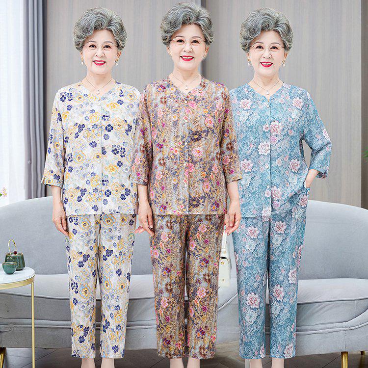 Elder Women's 2-Piece Suit: 3/4 Sleeve Homewear Set, Loose & Lightweight