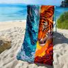 Eis- und Feuerdrachen- und Tiger-Muster Polyester-Mikrofaser Strandtuch ist hoch saugfähig, geeignet für Schwimmen und Strandausflüge