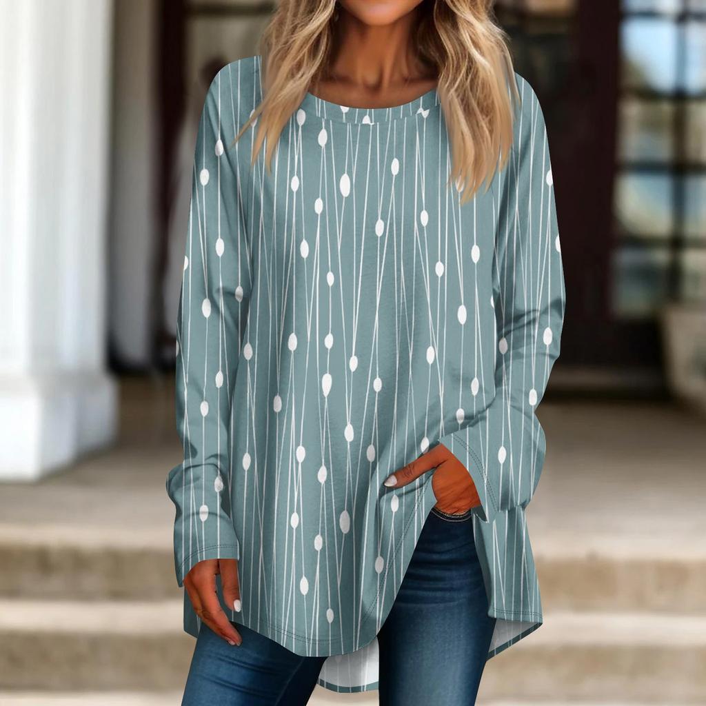 Naiste vabaaja plusssuuruses pikkade varrukatega ümmarguse trükitud T-särgi top pullover