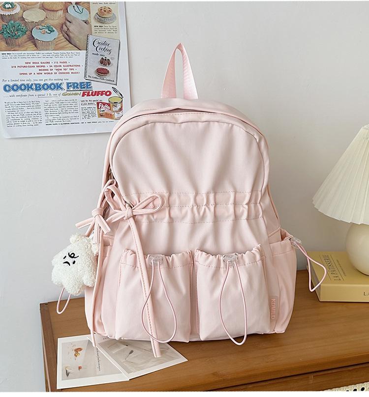 Schoolbag Niche Design Pleated Backpack Women Travel Lightweight Cute Bow Schoolbag Junior High School Girls College Student Backpack