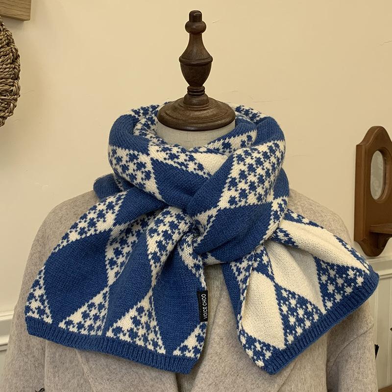 Red Scarf for Women Winter Knitted Wool Student Plaid Thickened Warm Korean Version Versatile Birthday Gift Scarf Trendy