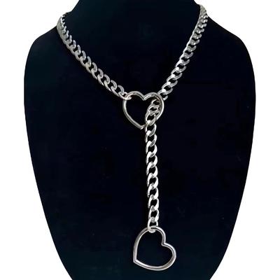 1PC Heart O-ring Slip Chain For Women Punk Rock Necklace Stainless Steel Cuban Long Necklace Trendy Simple Adjustable Y-Necklace