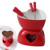 Romantic Heart-Shaped Ceramic Fondue Pot Set Red & White Dessert/Cheese Melting Versatile Chocolate Dipping Bowl For Ice Cream
