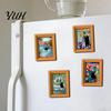 Metal Doors Decorative Magnets Oil Painting Cat Refrigerator Magnet, Wooden Frame Black Photo Theme Retro Rectangle Magnetic Decoration Fridge