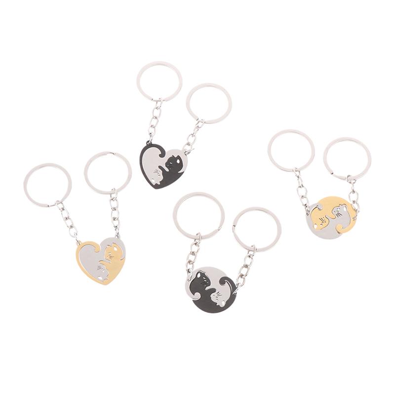 2 Pezzi Puzzle Gatto Portachiavi Coppia Amante Animale Abbinato Portachiavi Ciondoli Regalo di San Valentino Per Amanti Gioielli Pendenti Portachiavi