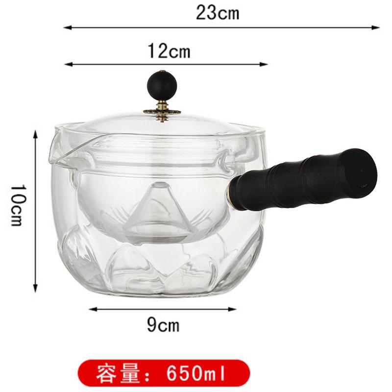 650ml Heat Resistant Side Wooden Handle Glass Teapot With 360° Rotary Infuser Liner Filter Boil Puer Oolong Tea Pot Tea Utensil