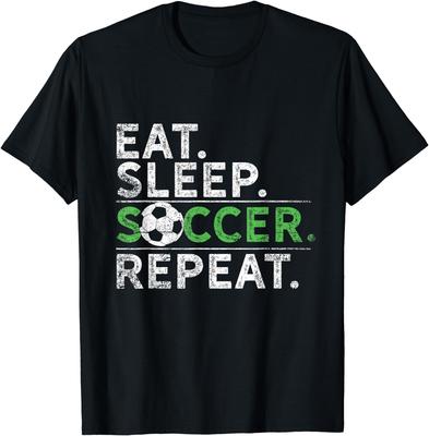 Camiseta Engraçada Eat Sleep Soccer Repeat Camisa de Jogador de Futebol Treinador Camiseta para Meninos Roupas Unissex Streetwear Camisetas Gráficas