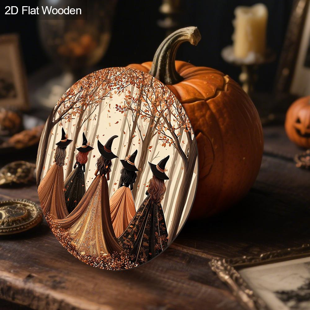 Halloween Wooden Sign with Witches Pattern Design - Charming Decorative Sign and Plaques - Ideal Front Door Decor - Halloween Decor