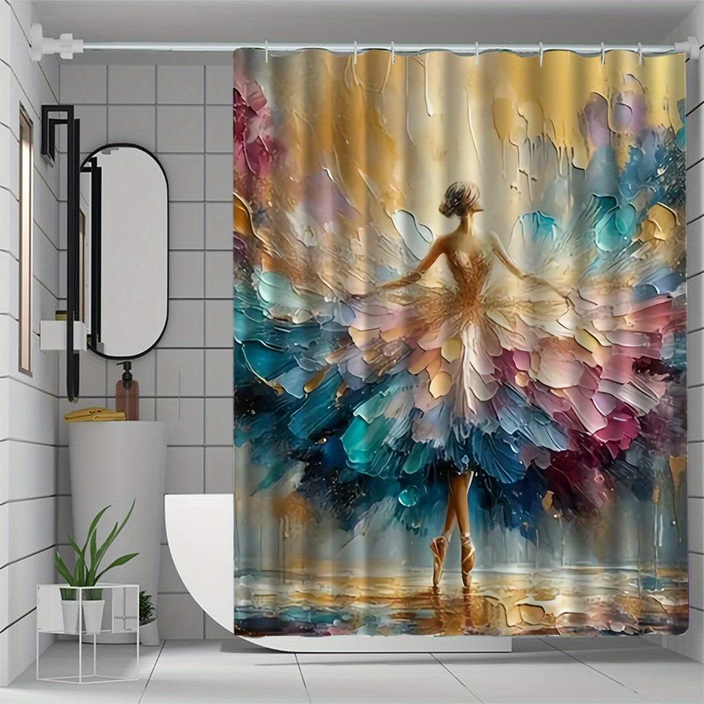 Artistic Ballerina Print Waterproof Shower Curtain For Bathroom, Colorful Abstract Design High-End Toilet Partition Curtain