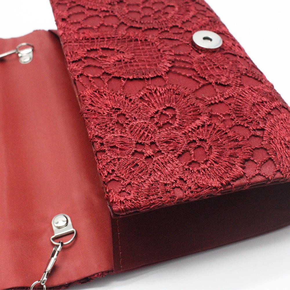 Elegant Lace & Satin Clutch Evening Bag with V-Shaped Flap