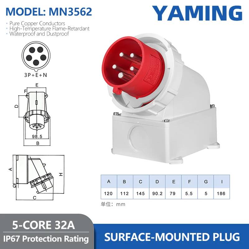 Waterproof IP67 Reverse Industrial Plug Aviation Socket Three-Phase 16/32A Connector 3-Pin 4-Pin 5-Pin Concealed Flush