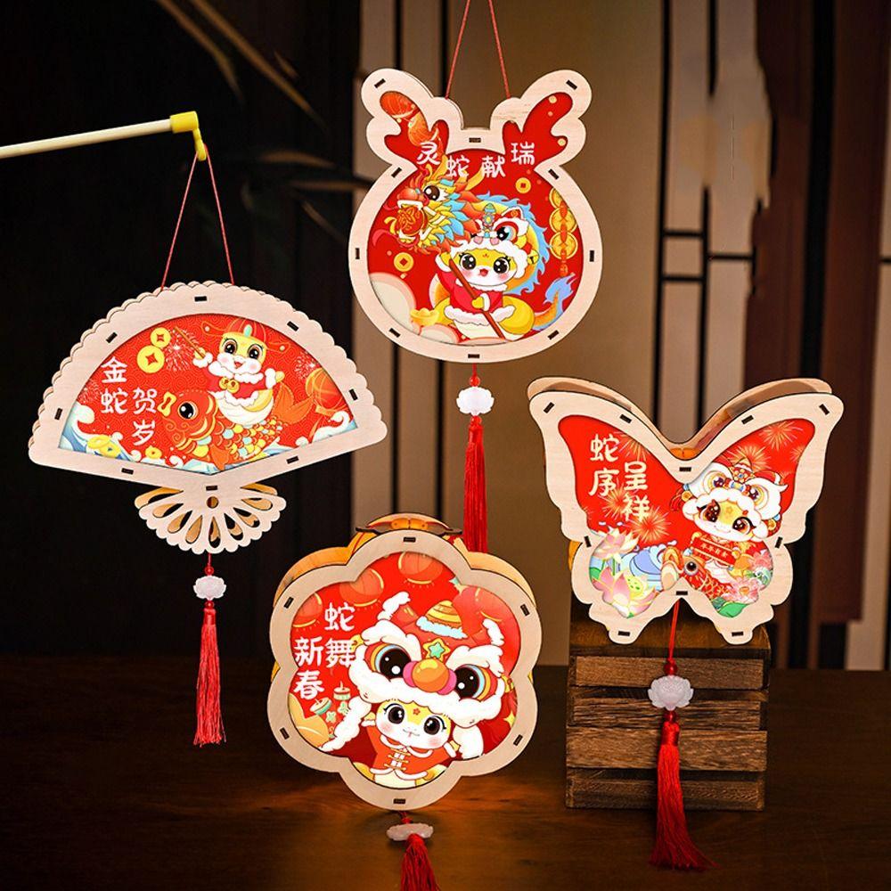 Chinese Style 2025 Snake Year Portable Lantern Wooden Children Handheld Lantern  Spring Festival