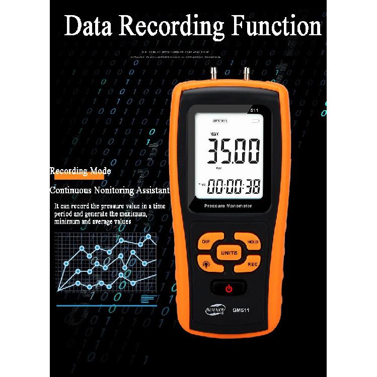 BENETECH GM511 Handheld Digital Pressure Gauge Tester Manometer Differential Pressure Gauge