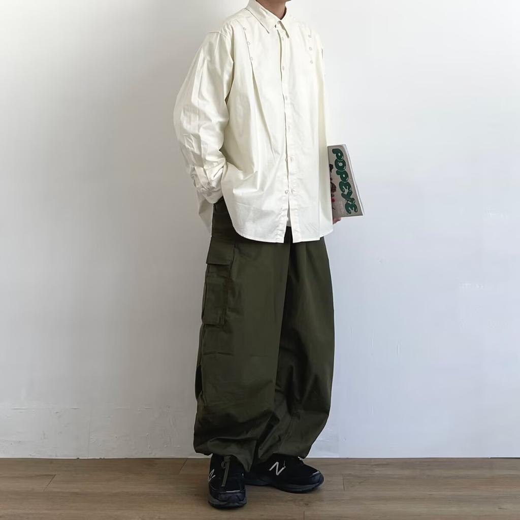 2024 Overalls Long Sleeve Shirt Japanese Hong Kong Style Ins Loose Shirt Boys Summer Trendy Versatile Casual Coat