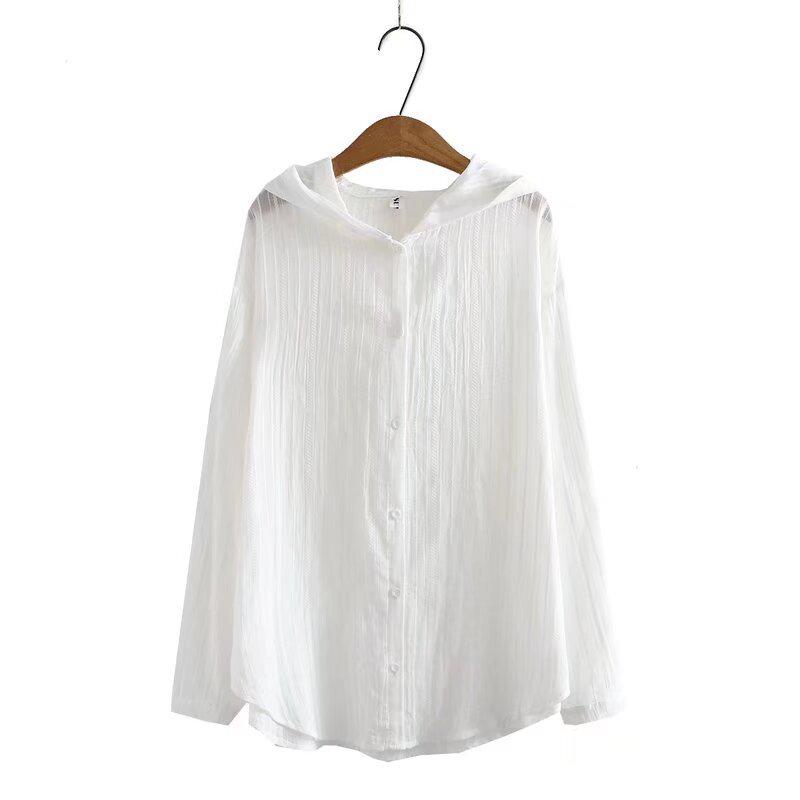 

Plus Size Floral Sun Protection Hoodie for Women - Long Sleeve Cotton Shirt 833, Spring/Summer 2022 Collection. 3XL белый