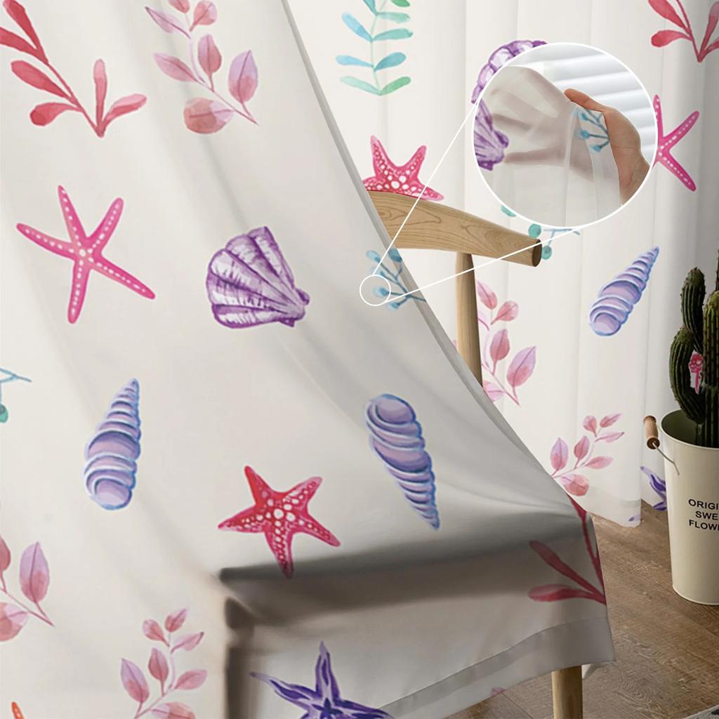 Flower Leaves Shell Starfish Sheer Curtains For Living Room Bedroom Kids Room Tulle Window Treatment Drapes