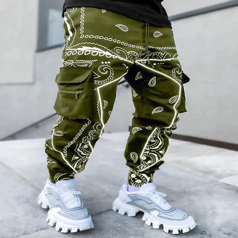 Men's Stylish Paisley Joggers with Multiple Pockets - Comfortable Fit for Sports and Casual Wear Street Personality