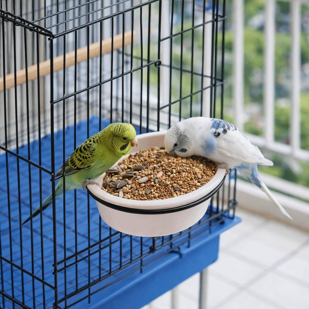 Wide Mouth Hanging Ceramic Parrot Bowl Prevents Spills with Stand Parrot Food Cup Detachable Parrot Water Feeder Aviary