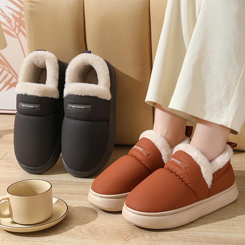 Mode Damen Einfarbig Wasserdicht Verdicken Baumwollpantoffeln Neu Paar Stil Plüsch Pantoletten Leicht Weich Warm Flauschig Hauspantoletten