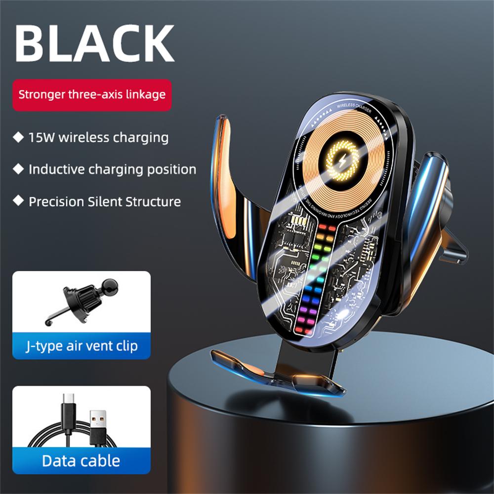 

Беспроводное автомобильное зарядное устройство, 15 Вт, быстрая зарядка, автомобильный держатель для телефона, автоматическая подставка для мобильного телефона с зажимом для iPhone 15 14 13 12 11 Pro Max 102X80X15MM чёрный