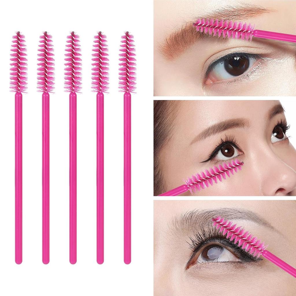 200 Pcs Disposable Eyelash Brushes Mascara Wands for Eye Lashes Extension Eyebrow and Makeup, Hotpink