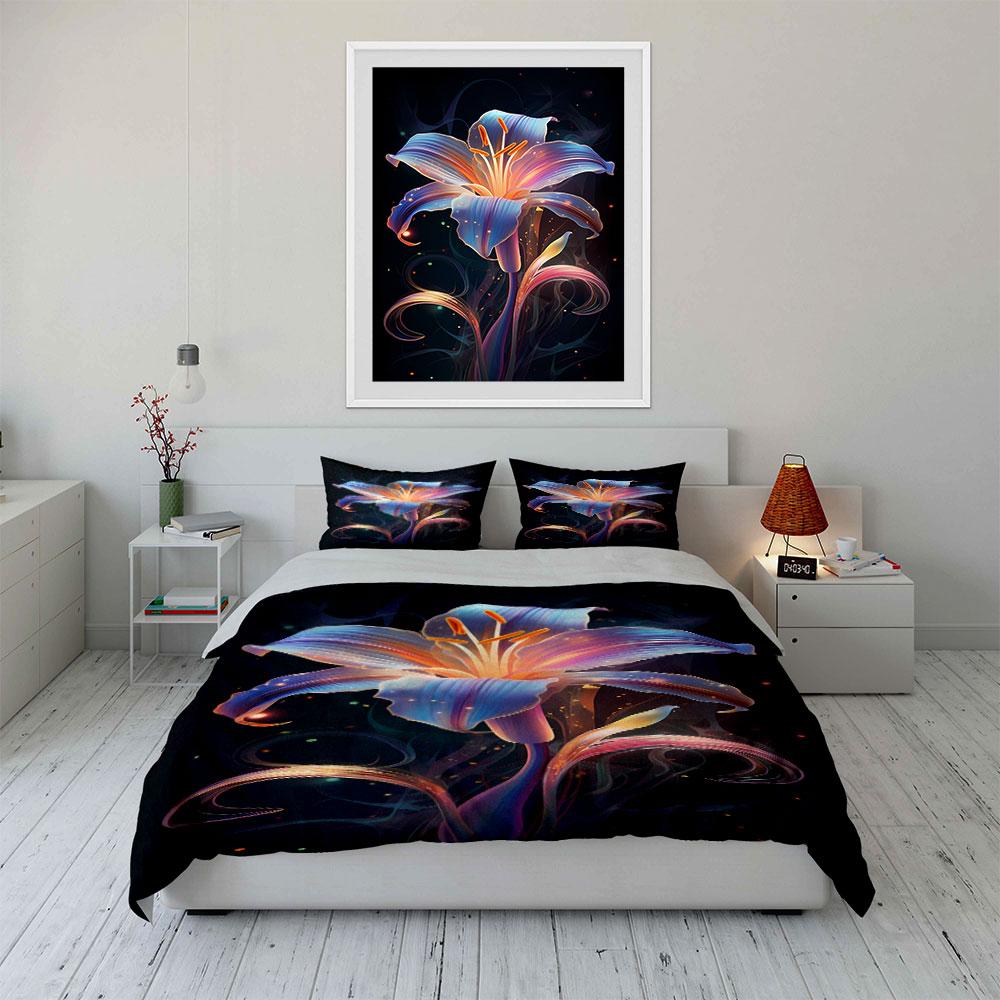 Colorful glowing lily flower. Bedding sets Duvet cover sets Duvet covers Pillowcases(1*Duvet Cover 2*Pillowcases without duvet insert)