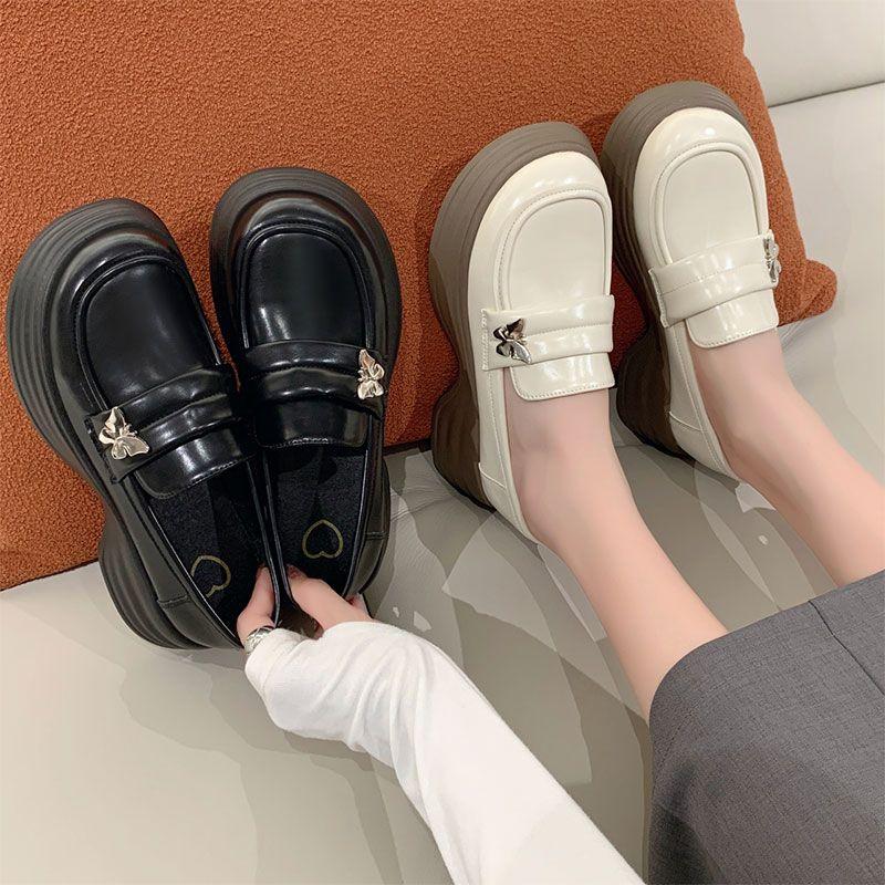 Woman Pumps with Medium Heels Round Toe Platform Leather Casual Loafers Shoes for Women Wholesale Y2k on Offer Korean Style 39