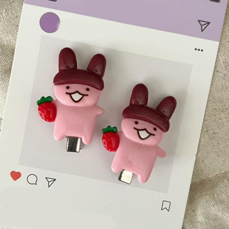 2PCS Adorable Rabbit Shaped Hair Accessory With Strawberry Design Practical Plastic Resin For Festival Occasion