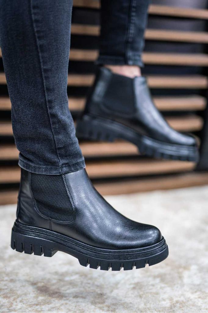 Men's Fashion Flat Heeled Booties Black Sr Leather Daily Comfortable Orthopedic Boots Shoes