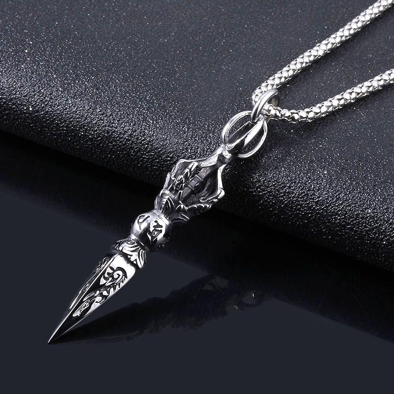 Antique Vajra Evil Jiang Dagger Necklace Unisex Pendant Rock Chain India Ganesha Buddhism Jewelry for Men