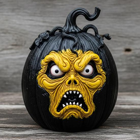 Halloween Pumpkin Figurine Resin Pumpkin Face Sculpture Spooky Pumpkin Halloween Decor for Home Office Desktop Decoration