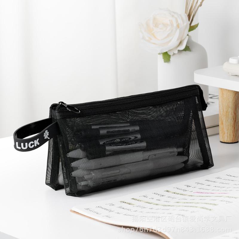 

Mesh Pencil Case Transparent Makeup Exam Organizer Bag for School Large Capacity Korean Style Student Casual Stationery Holder