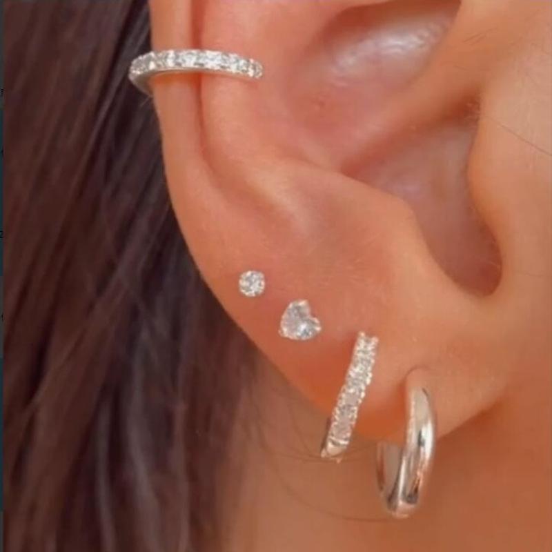 

5 Pcs Heart Zircon Earrings Set Fashion Minimalist Silver Color Copper Metal Crystal Hoop Earring Vintage Jewelry Gifts 2026 New