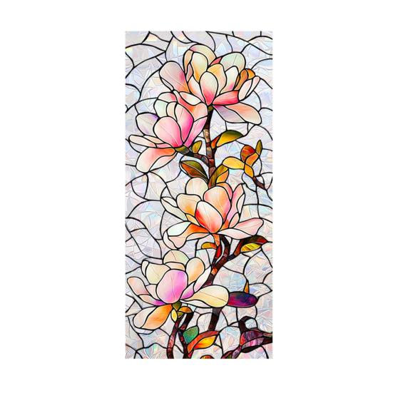 Pellicola Decorativa Arcobaleno per Vetri Privacy Vetro Colorato Fiori Piante Adesivo Riutilizzabile Non Adesivo per Finestre Camera da Letto Blocca Sole