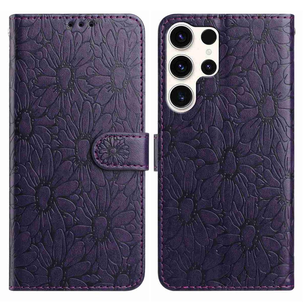 For Samsung Galaxy S25 Ultra Leather Case Daisy Imprint Wallet Stand Phone Protective Cover