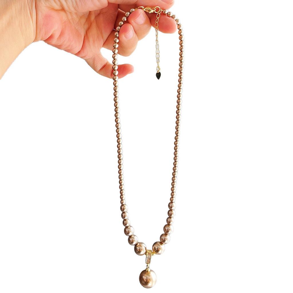 High Quality Maillard Brown Gradual Change Smile Artificial Crystal Pearl Necklace Neck Chain Pendant