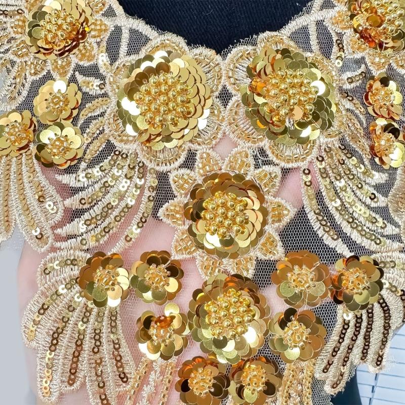 Unique Gold Embroidery Collar Appliques Sequined Collar Corsage For Women Various Clothes Decorative Removable Collar