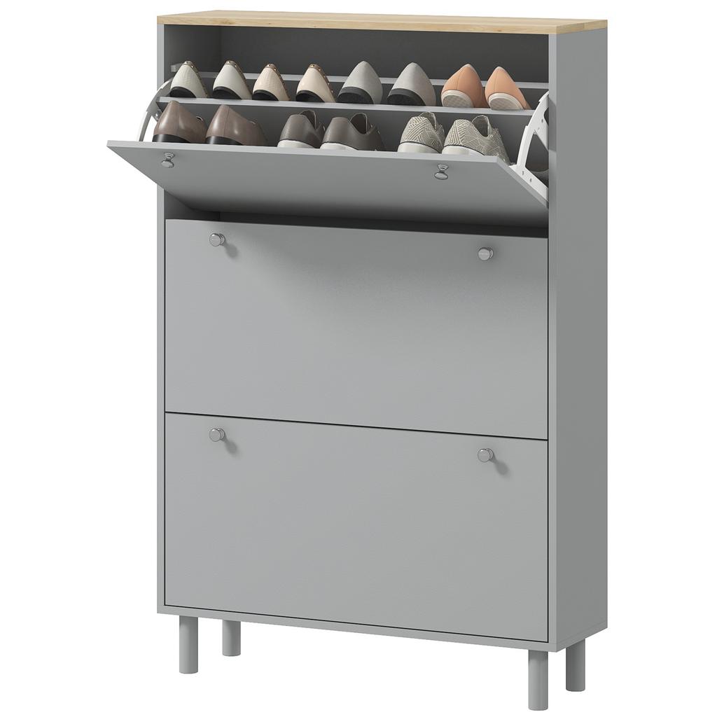 Shoe cabinet 24 pairs with 3 flip-down drawers and adjustable shelves, 80x23.5x121cm, grey