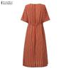 ZANZEA Women Casual V-Neck 3/4 Sleeve Summer Stripe Dress