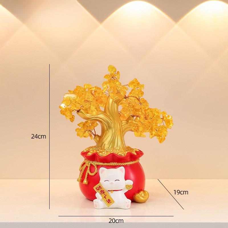 Facai Tree Zhaocao Resin Ornaments Opening TV Cat Living Room House Moving New House Living Room Nice Tabletop Decoration Gift Idea
