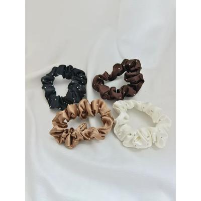 3-piece Set of Solid-color Satin Rhinestone Hair Ties, Simple, Elegant and Premium Hair Accessories for Women's Daily Use.