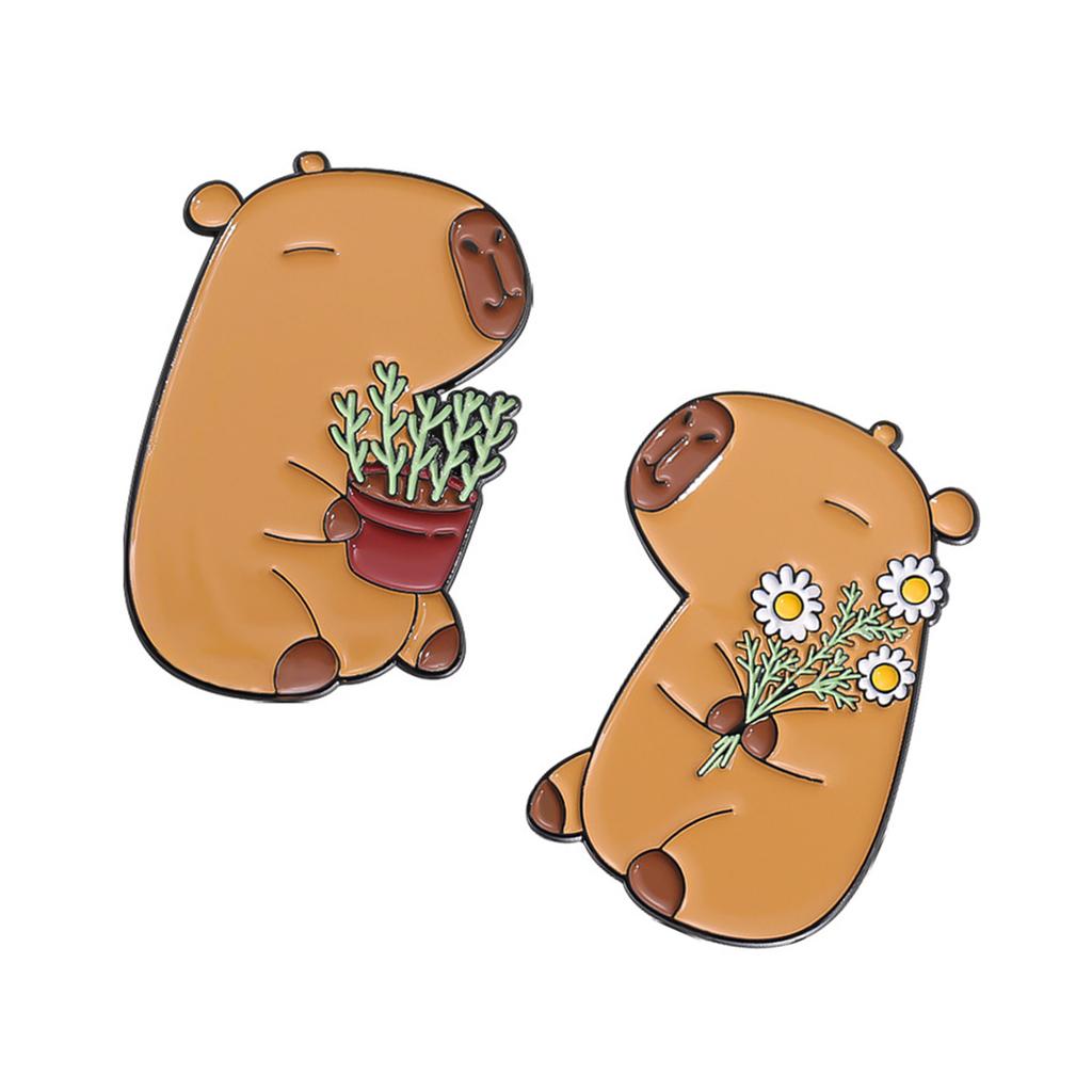1 Pair Capybara Shaped Brooch Pin Handmade Lapel Badge Fashionable Alloy Animal Themed Jewelry for Clothing Accessory