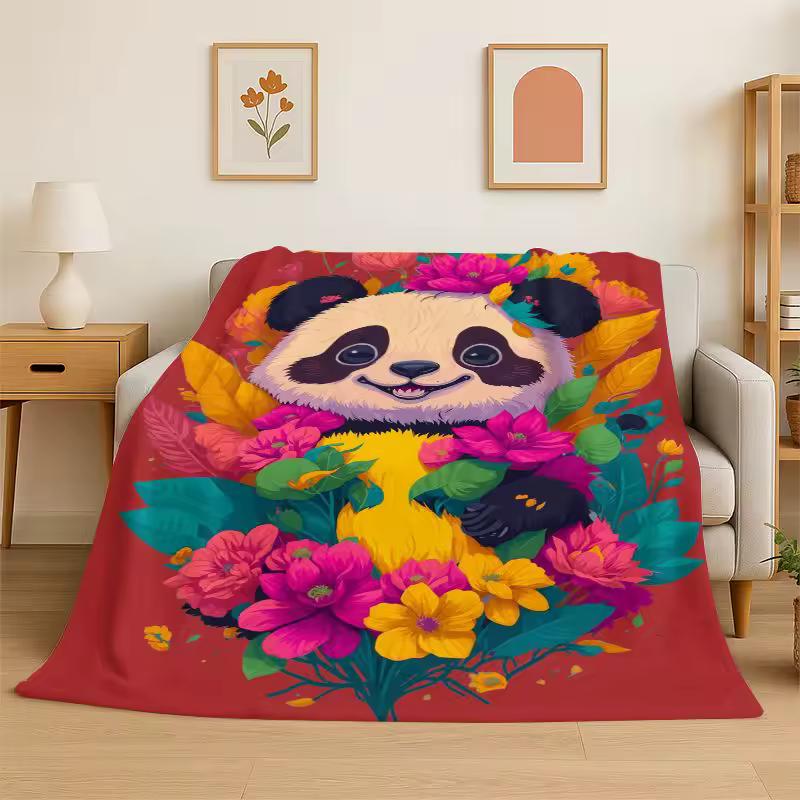 Cartoon Cute Panda China Animal Flannel Blanket Soft Throw Blanket for Bedroom Living Room Bed Travel Camping Picnic Nap Cover