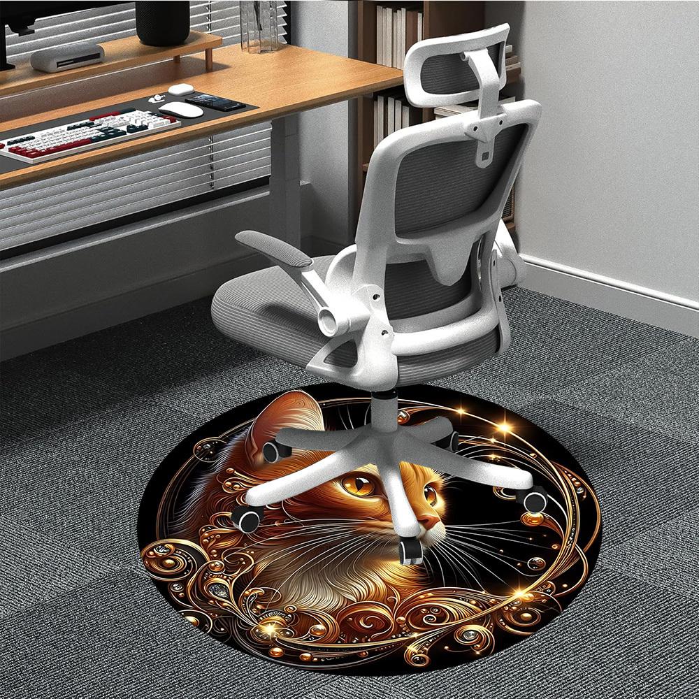 1pc Golden Feline Elegance Chair Carpet for Office, , Non-slip carpet, Very suitable for offices, farmhouses,Outdoor carpet yy251120028