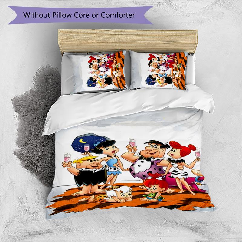 Flintstones 3pcs Bedding Set Duvet Cover Closure Includes 1 Duvet Cover & 2 Pillowcases for All Seasons Bedroom Home Dorm Decor
