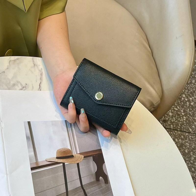 New Palm Patterned Cowhide Color Blocked Short Three Fold Wallet Genuine Leather Wallet Color Matching Leather Clip Color Blocking Card Bag