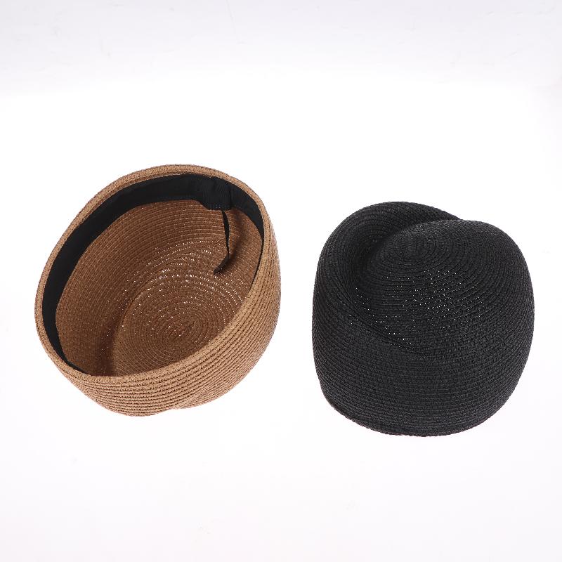 Ladies Solid Color Straw Beret Hat Summer Sun Cap Hostess Pillbox Hat For Women Retro Versatile Casual Painter Hat