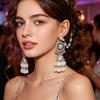 Bohemian Rhinestone Flower Tassel Earrings - Exaggerated Ethnic Style with Bells