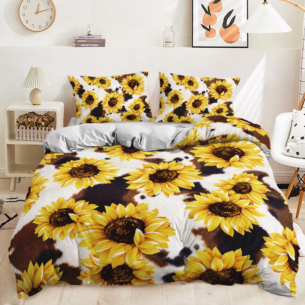 Three-Piece Sunflower Quilt Cover Digital Printing Kit Bedding