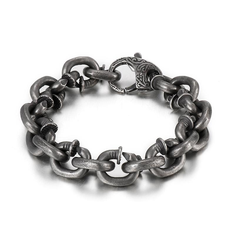 

Kalen Vintage Lock Chain Cuban Link Men s Boiled Black Stainless Steel Bracelet Jewelry Chunky Necklace Thick Nail Accessories Bracelet- 20cm
